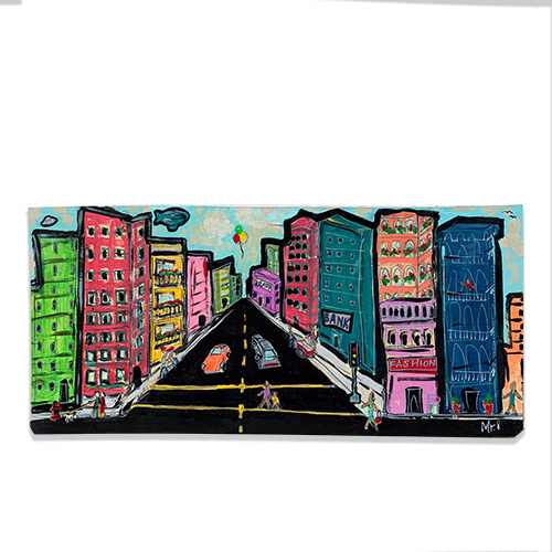 Mister 8 45x19 Cityscape Acrylic on Wood WP6555